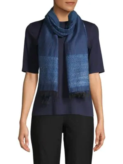 Shop Eileen Fisher Woven Textured Silk-blend Scarf In Midnight