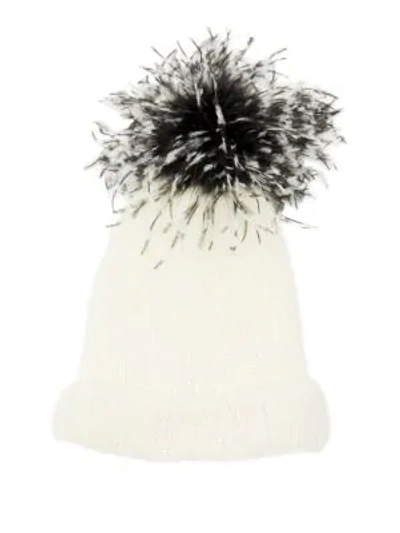 Shop Eugenia Kim Maddox Angora & Ostrich Feather Pom Beanie In Winter White