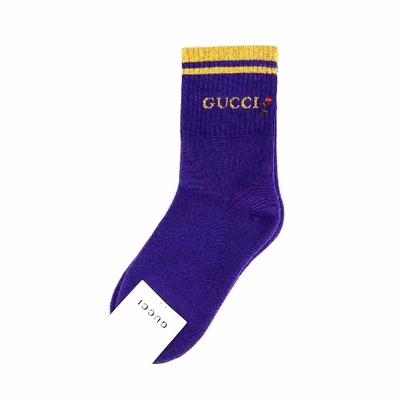 Shop Gucci Floral Logo Embroidered Socks In Purple