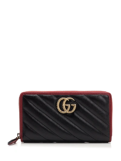 Shop Gucci Gg Marmont Zip Around Wallet In Black