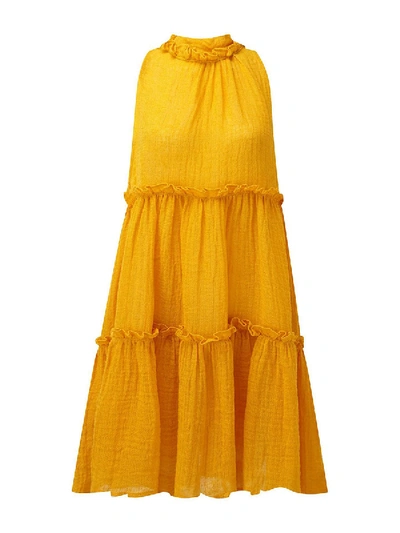 Shop Lisa Marie Fernandez Erica Ruffle Mini Dress In Yellow