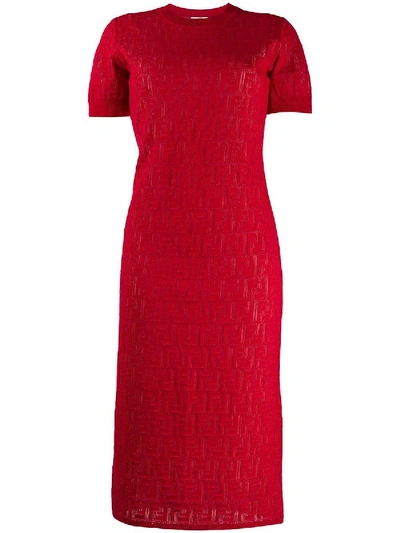 Shop Fendi Monogram Devore T-shirt Dress Red
