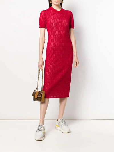 Shop Fendi Monogram Devore T-shirt Dress Red