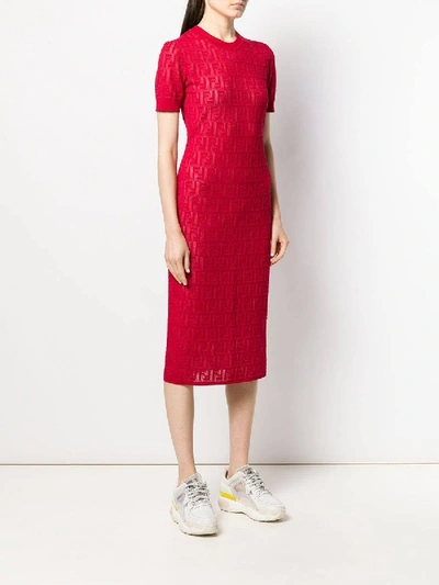 Shop Fendi Monogram Devore T-shirt Dress Red