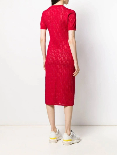 Shop Fendi Monogram Devore T-shirt Dress Red