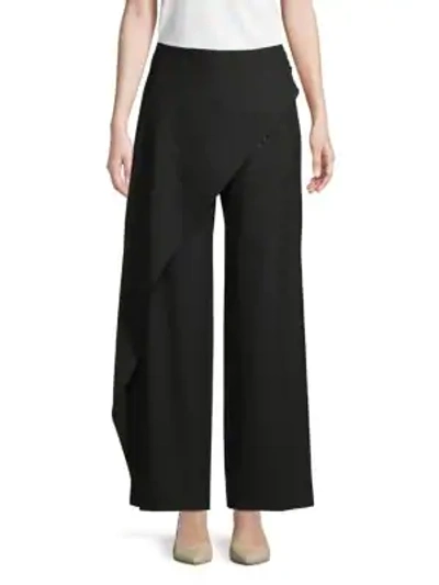 Shop Zac Posen Asymmetrical Overlay Wide-leg Pants In Black