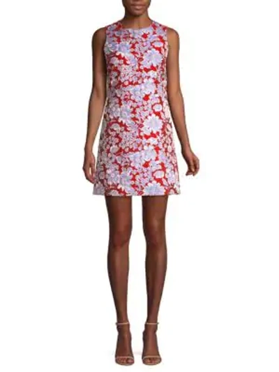 Shop Alice And Olivia Coley Sleeveless Floral Mini Dress In Ruby Multi