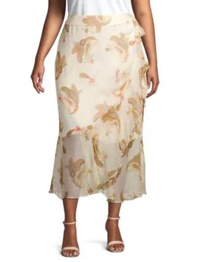 Shop Vince Camuto Plus Paisley-print Ruffled Wrap Skirt In Natural White