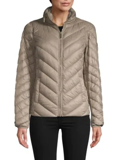 Shop Michael Michael Kors Down-filled Quilted Jacket In Taupe