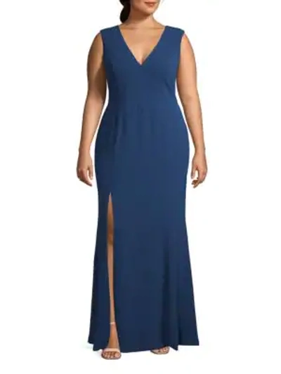 Shop Dress The Population Plus Side Slit Stretch Gown In Pacific