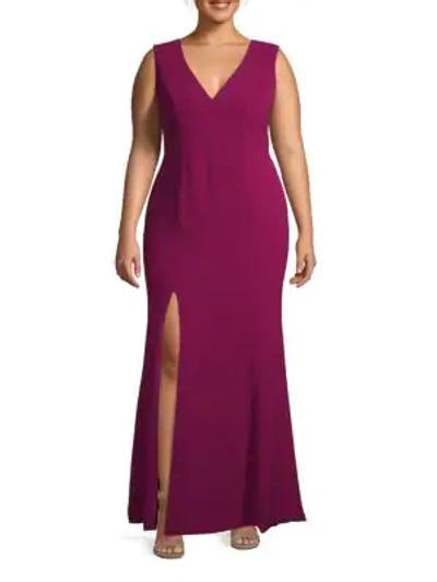 Shop Dress The Population Plus Side Slit Stretch Gown In Red