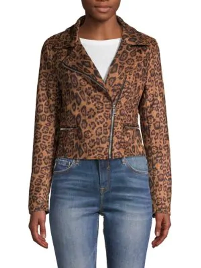 Shop Vigoss Animal-print Moto Jacket In Brown