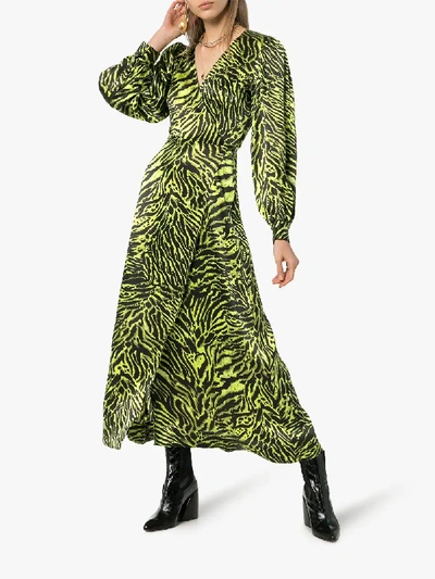Ganni Silk Stretch Satin Dress In Lime Tiger | ModeSens