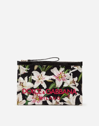 Shop Dolce & Gabbana Lily-print Canvas Clutch In Floral Print