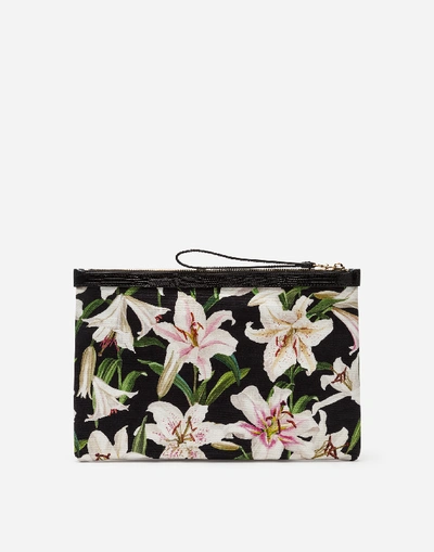 Shop Dolce & Gabbana Lily-print Canvas Clutch In Floral Print