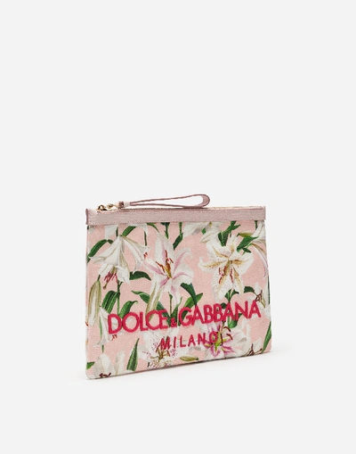Shop Dolce & Gabbana Lily-print Canvas Clutch In Pink