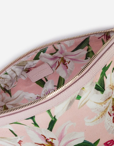 Shop Dolce & Gabbana Lily-print Canvas Clutch In Pink