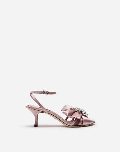 Shop Dolce & Gabbana Satin Sandals With Jewel In Pink