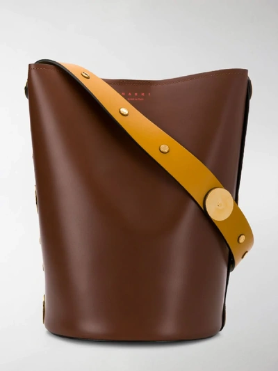 Shop Marni Punch Bucket Bag In Brown