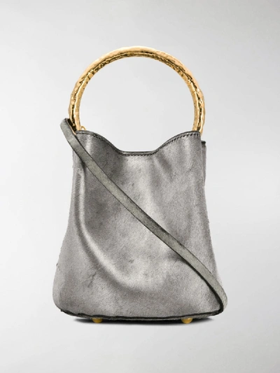 Shop Marni Pannier Metallic Bucket Bag In Silver