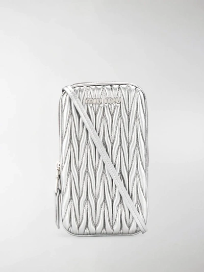 Shop Miu Miu Matelassé Mini Shoulder Bag In Silver