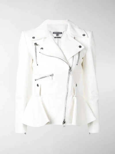 Shop Alexander Mcqueen Peplum Leather Biker Jacket In White