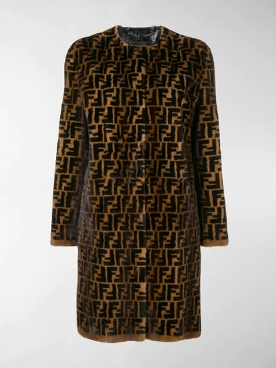 Shop Fendi Ff Fur Coat In Brown