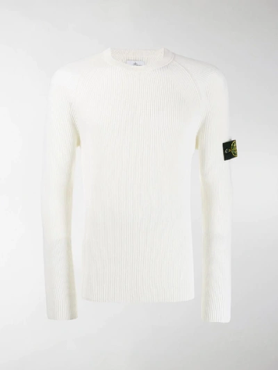 Shop Stone Island Ribbed Badge Jumper In White