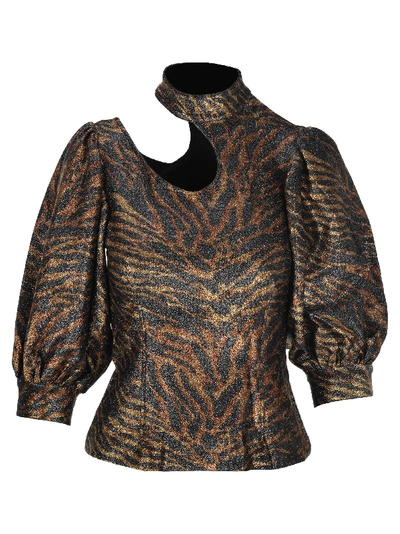 Shop Ganni Tiger Print Cut Out Top