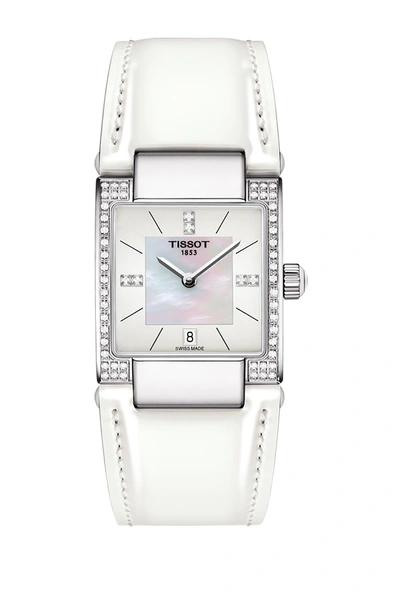 Shop Tissot Women's T-2 Mother Of Pearl Diamond Accented Leather Strap Watch- 0.16 Ctw, 32mm