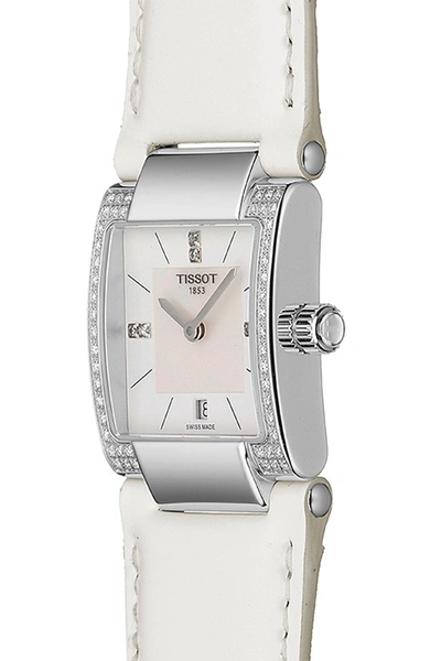 Shop Tissot Women's T-2 Mother Of Pearl Diamond Accented Leather Strap Watch- 0.16 Ctw, 32mm