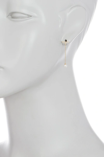 Shop Candela 10k Yellow Gold Pave Cz & 12mm Freshwater Pearl Drop Earrings In White
