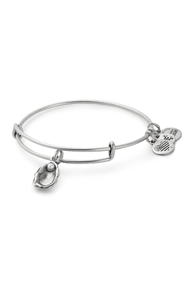 Shop Alex And Ani Imitation Pearl Oyster Adjustable Bracelet In Silver