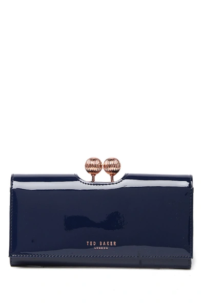 Shop Ted Baker Bobble Patent Leather Wallet In Navy