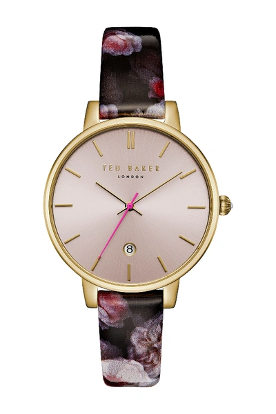 Shop Ted Baker Kate Print Leather Strap Watch, 38mm In Multi/pink/gold