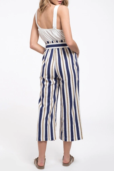 Shop Blu Pepper Contrast Stripe Buckle Jumpsuit In Ivory/navy