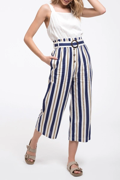 Shop Blu Pepper Contrast Stripe Buckle Jumpsuit In Ivory/navy