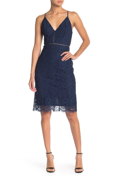 Shop Astr Lace V-neck Sheath Dress In Navy