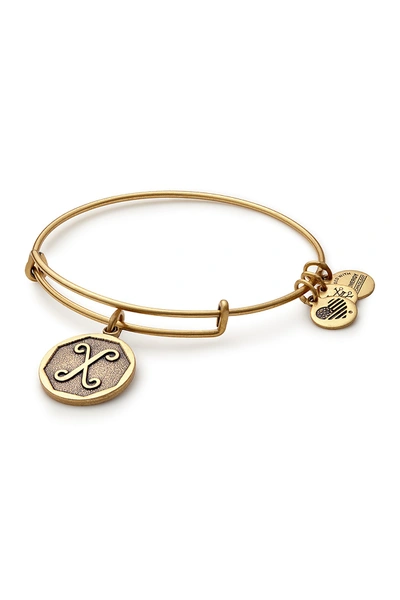 Shop Alex And Ani Initial 'x' Adjustable Wire Bangle In Russian Gold