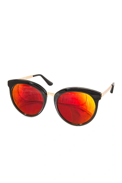 Shop Aqs Poppy 54mm Round Sunglasses In Black-gold-red