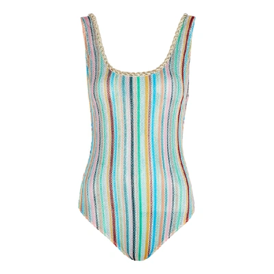 Shop Missoni Striped Metallic-knit Swimsuit