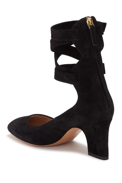 Shop Valentino Ankle Strap Square Toe Suede Pump In Black