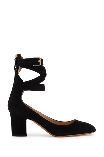 Shop Valentino Ankle Strap Square Toe Suede Pump In Black