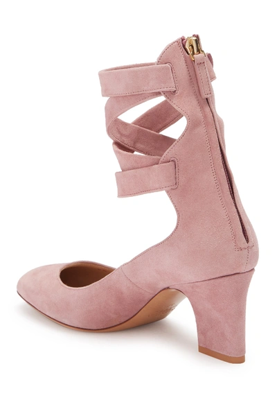 Shop Valentino Ankle Strap Square Toe Suede Pump In Antique Rose