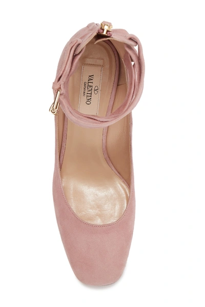 Shop Valentino Ankle Strap Square Toe Suede Pump In Antique Rose