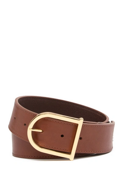 Shop Vince Camuto Smooth Leather Signature Belt In Cognac