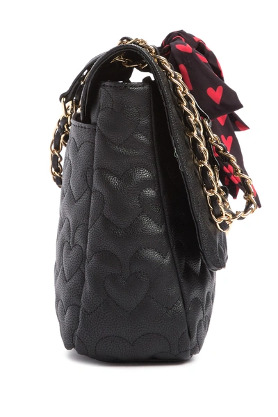 Shop Betsey Johnson Quilted Heart Shoulder Bag With Scarf In Black