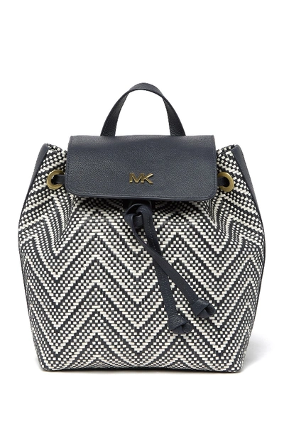 Shop Michael Michael Kors Medium Junie Woven Leather Backpack In Admiral/op