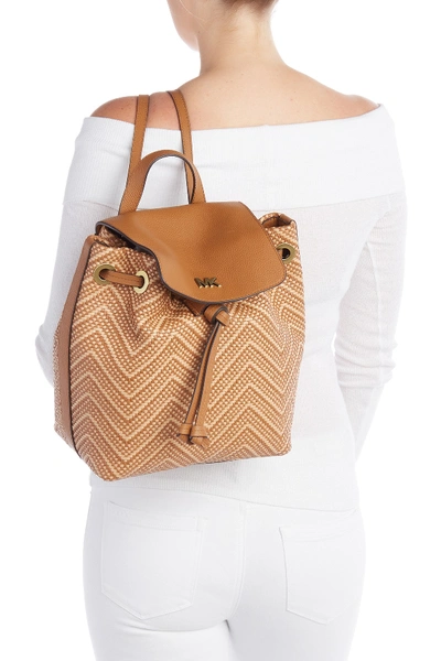 Shop Michael Michael Kors Medium Junie Woven Leather Backpack In Acrn/buttr