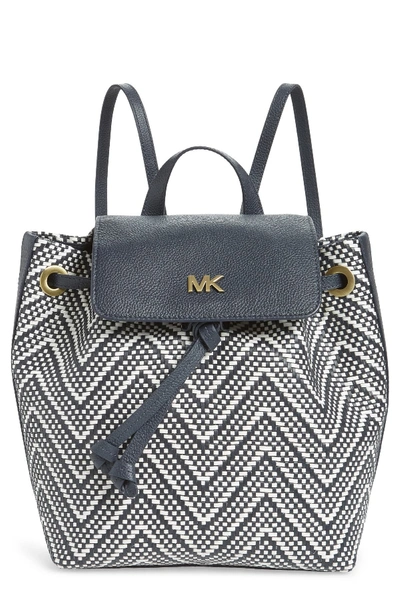 Shop Michael Michael Kors Medium Junie Woven Leather Backpack In Admiral/opwt